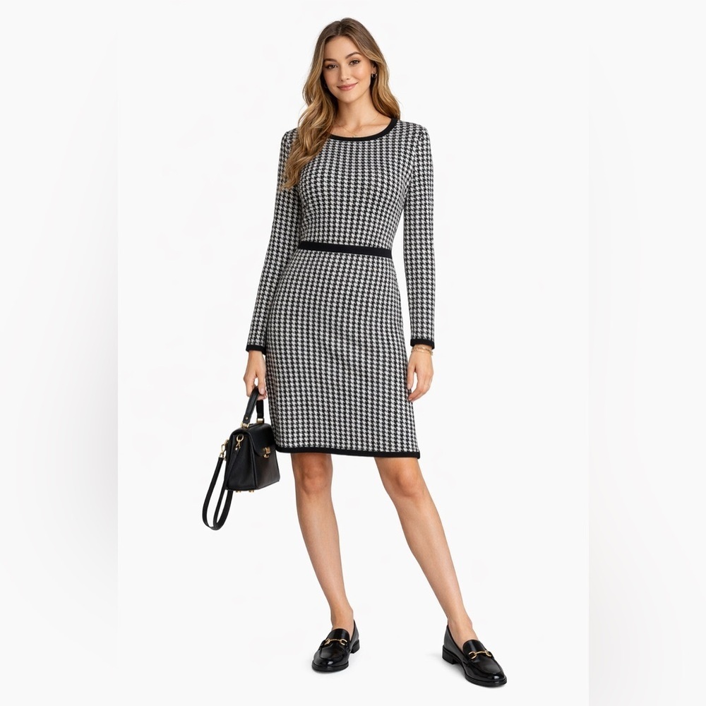 MIXT by Heidi Weisel – Houndstooth Knit Dress – Black/White – Large